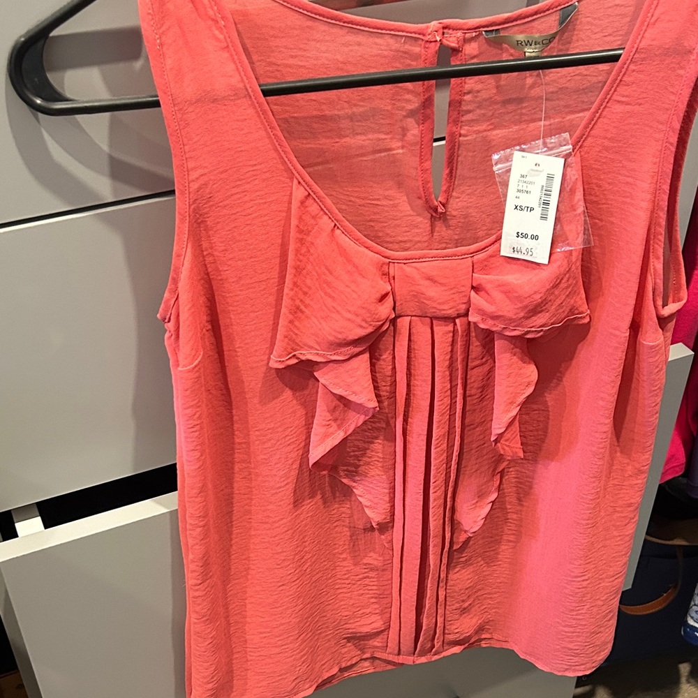 RW&CO. Pink Ruffle Sleeveless Blouse